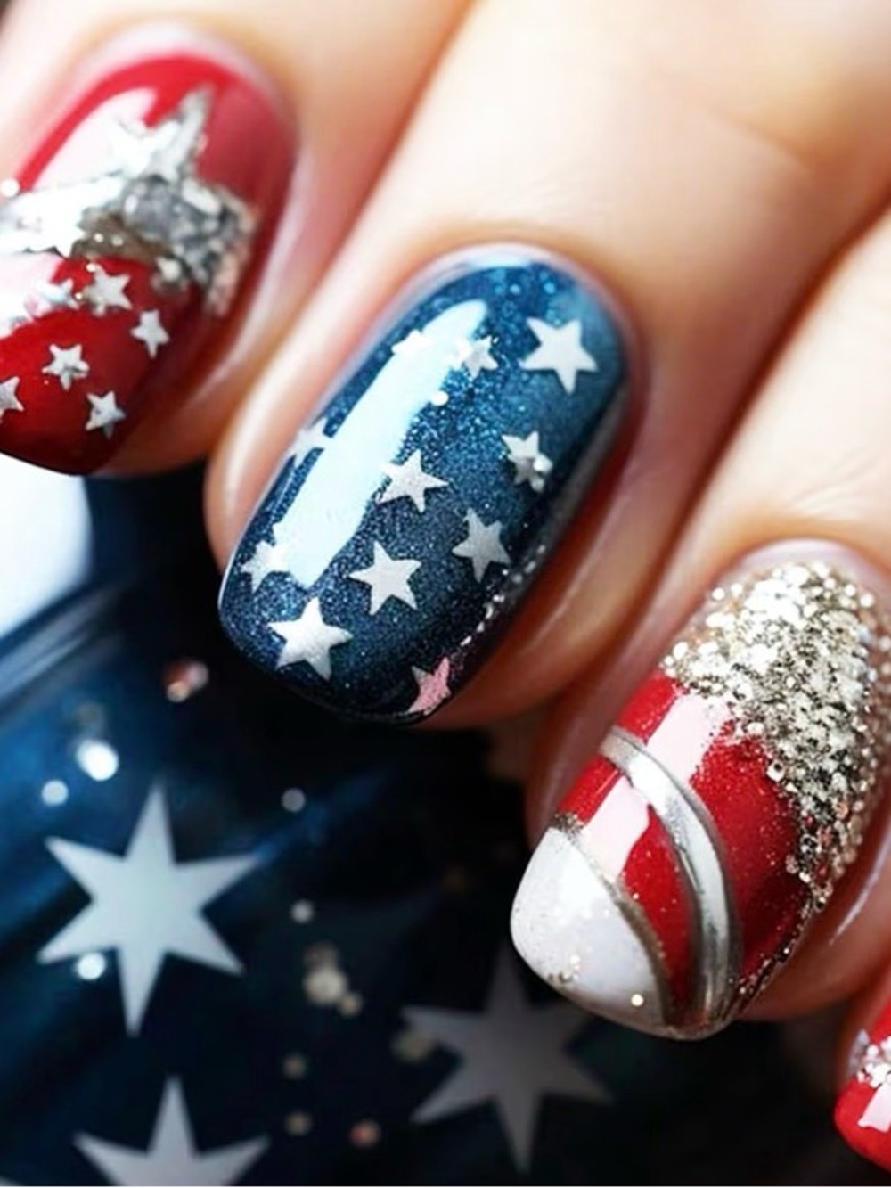Patriotic Star & Stripe Nail Art Set — Red, Navy & Gold NWT